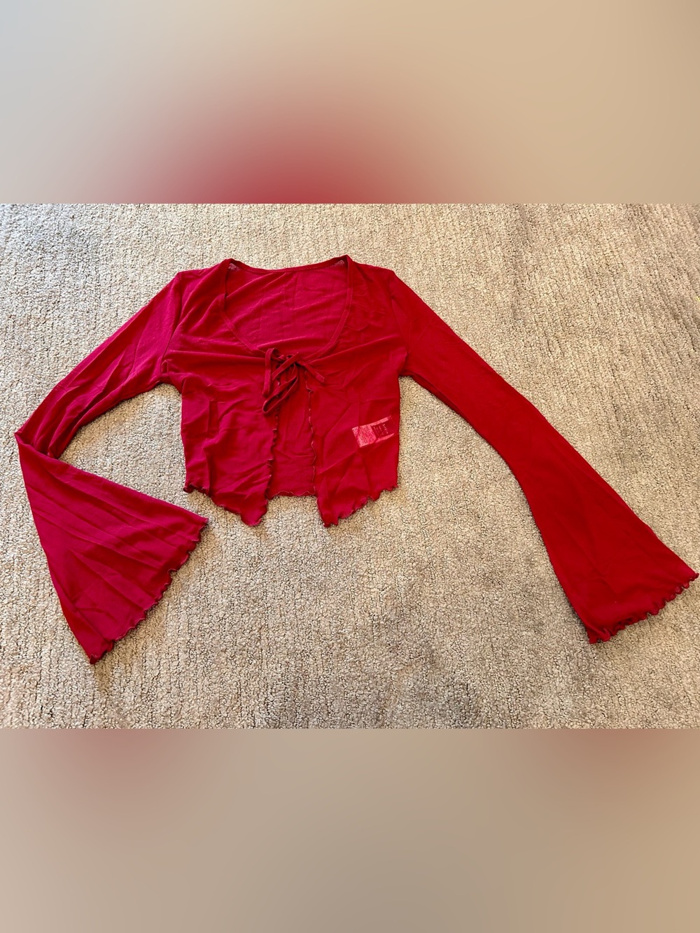 Red Mesh Tie Front Sheer Shrug Flare Long Sleeve Y2K Whimsigoth Vampire- size XS